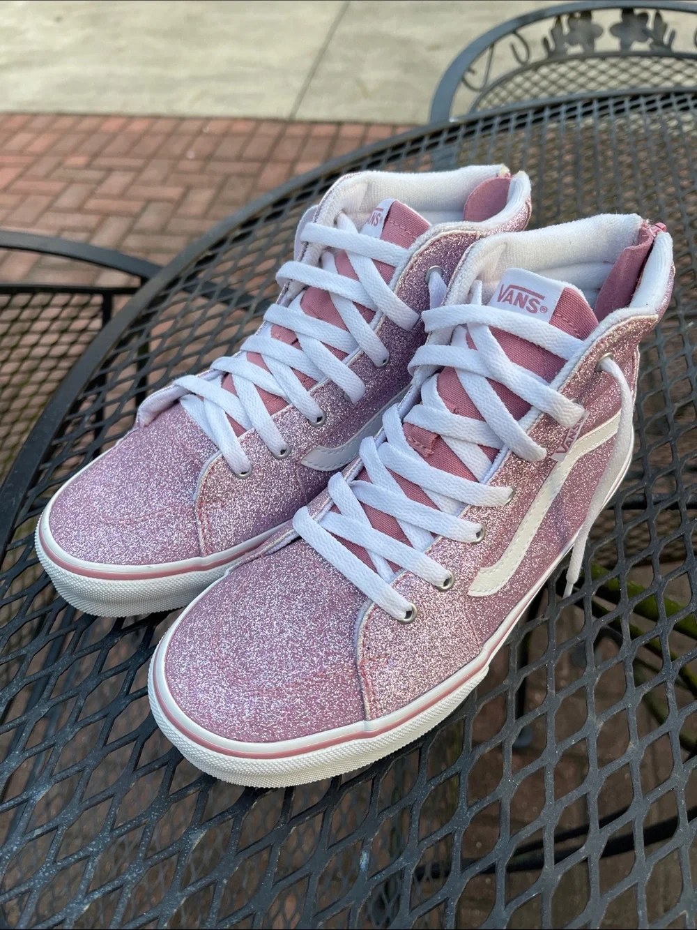 Sneakers Vans Girls Filmore Hi Zip Spring Glitter Mauve Size 5 Missy Worn 1-2x’s
